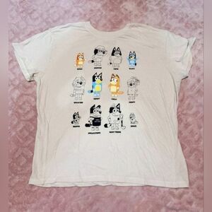 Bluey Grid Short Sleeve T-Shirt Womens Size Large Cream White Graphic Tee